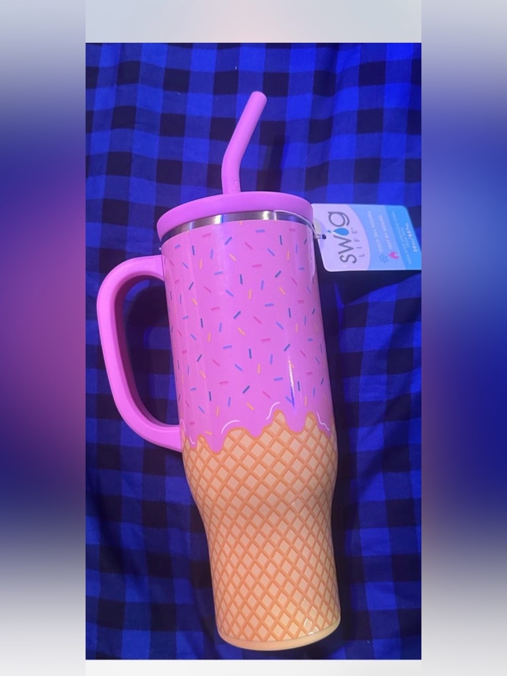 Swig Pink Ice Cream Cone Tumbler with Handle & Straw Brand new tags attached